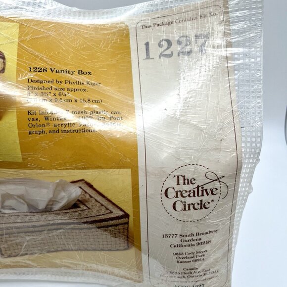 Vintage 80s Creative Circle 1227 Tissue Basket Brown Needlepoint Kit NEW - Picture 3 of 4